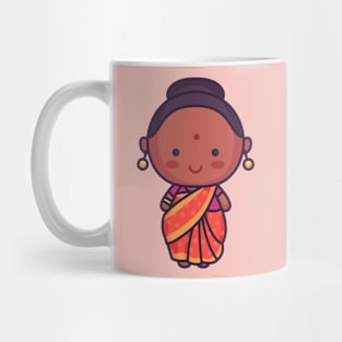 Cute Indian Bride in Traditional Clothing Cartoon Mug